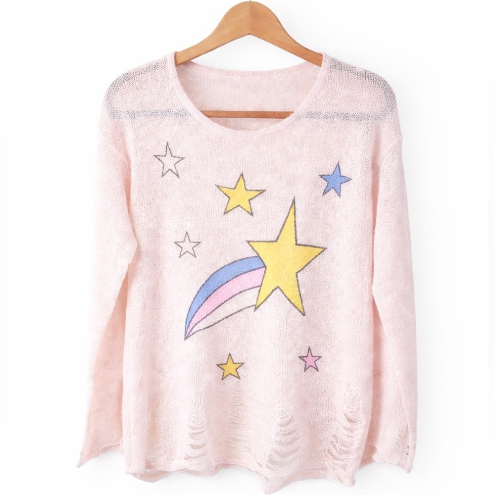 Shooting Star Knit Sweater – Pale Pink lightweight long sleeves knitted.Size M/L